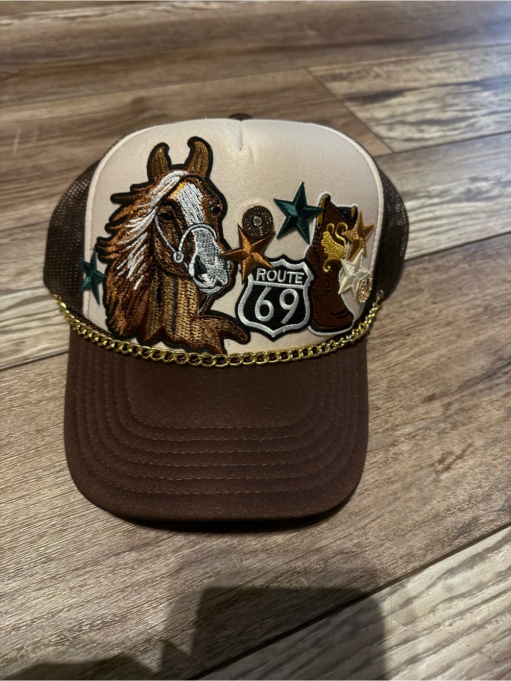 OTTO Brown and Cream Horse Patch Trucker Hat